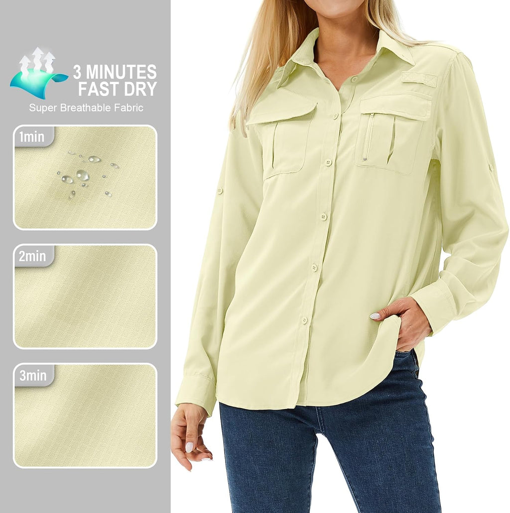 Women's UPF 50 Long Sleeve Sun Protection Safari Fish Hiking Shirts