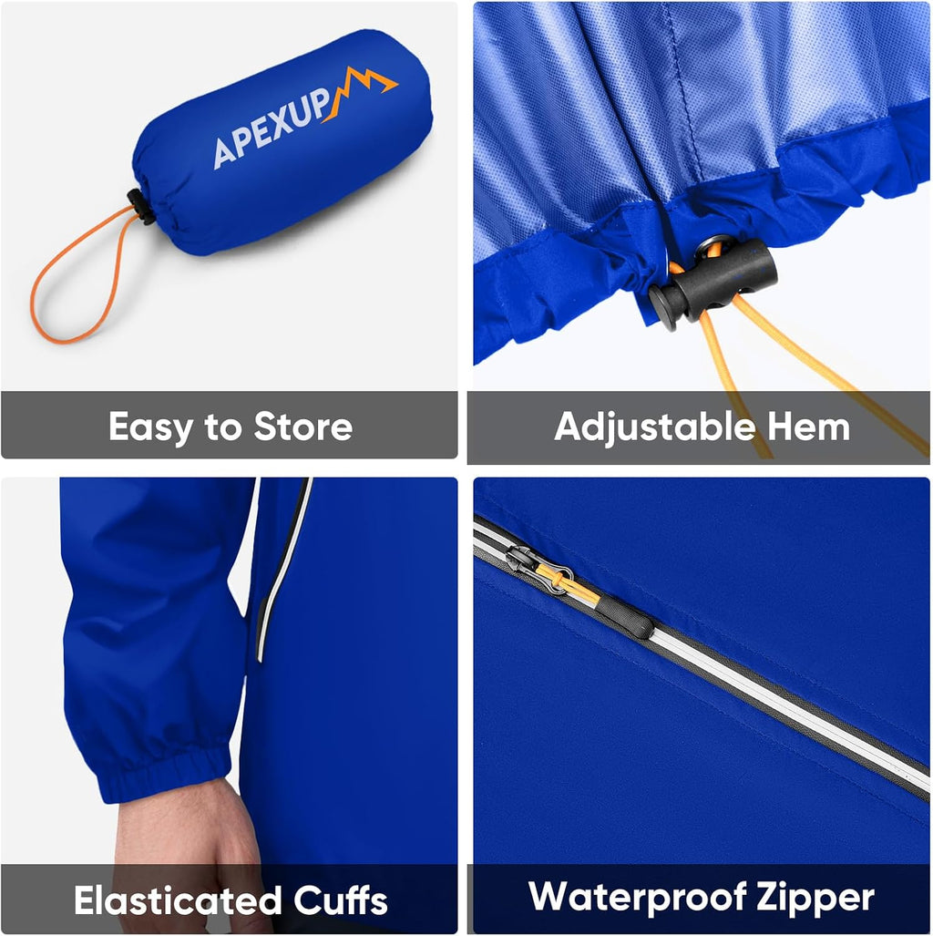 APEXUP Packable Rain Jacket Men Waterproof Lightweight Raincoat with Hood