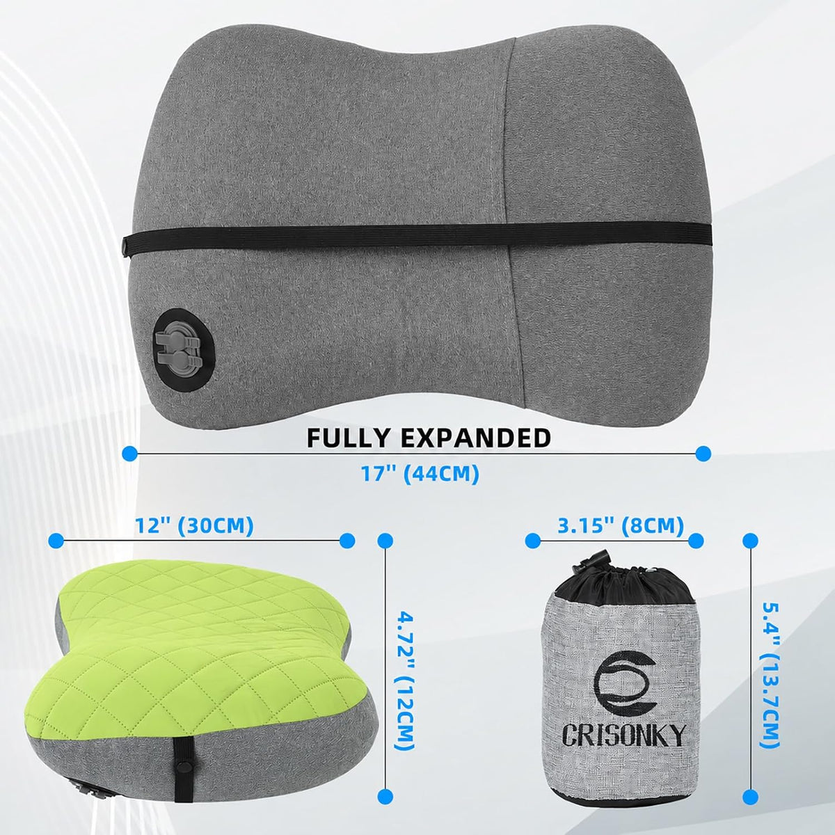 Crisonky Camping Pillow with Removable Cover, Ultralight Inflatable Pillow