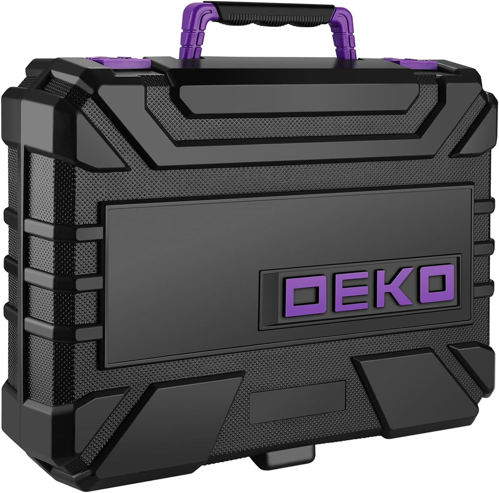 DEKOPRO Tool Set: Tool Kit with 8V Cordless Drill, Hand Toolbox with storage case, Tool set for Home Repairs 126 Piece, Purple
