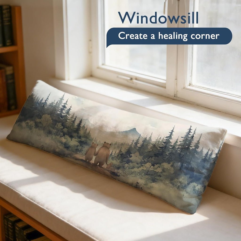 Rustic Forest Bear 20x54 Body Pillow Cover, Bear Nursery Decor, Nature Mountain Lake Scenic Bears Family Long Body Pillowcase with Zipper for Bed Couch Kids Room