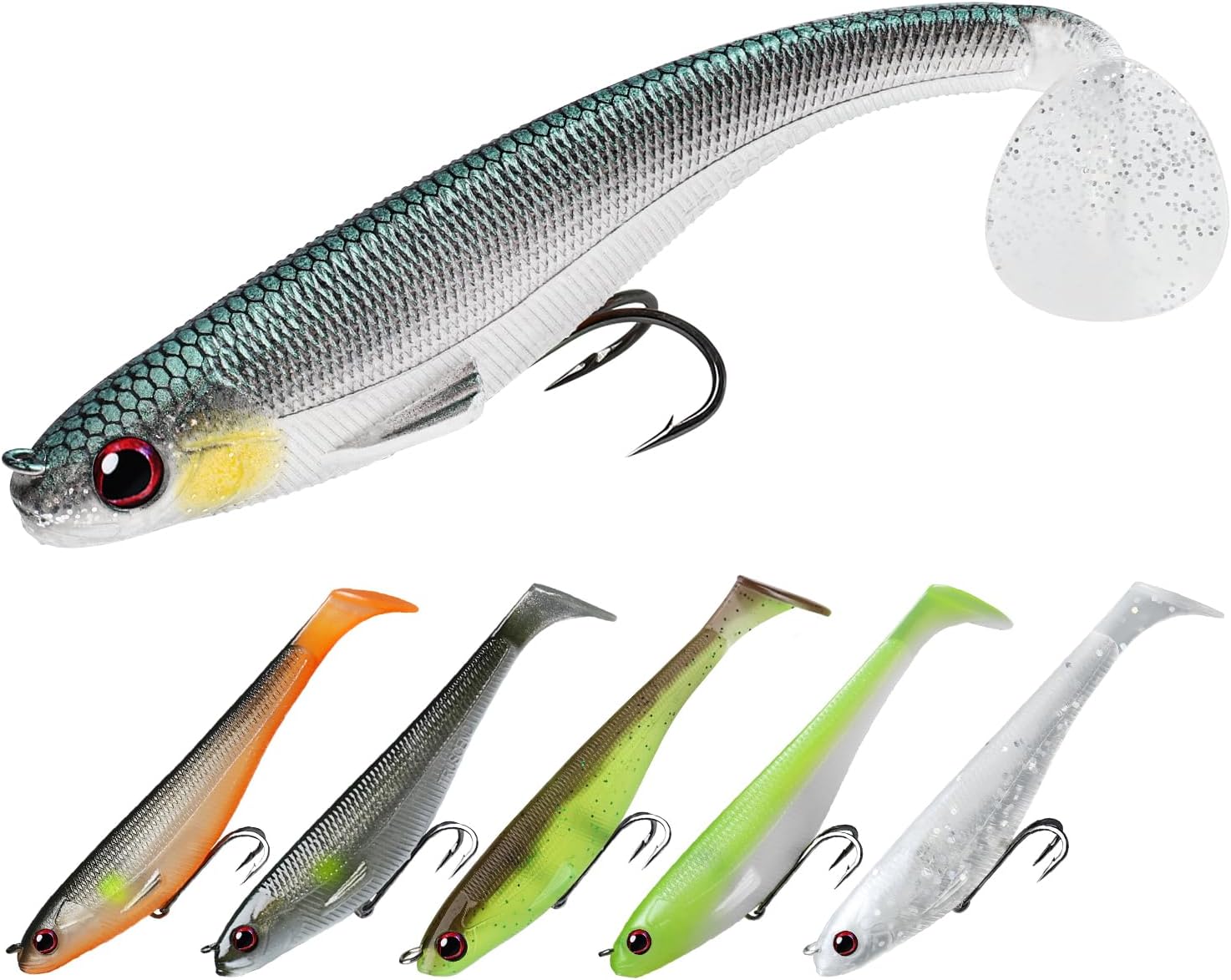TRUSCEND Shadtale Easy Catch Soft Fishing Lures, Unique Vibration and Action for Various Rigs, Paddle Tail Swimbaits Trailer for Bass, Trout, Crappie, Walleye, Redfish, Saltwater & Freshwater Fishing