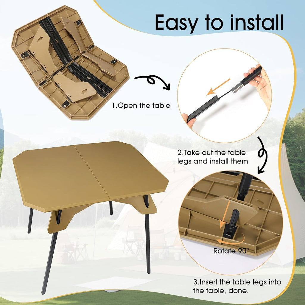 ele ELEOPTION Portable Small Folding Camping Table Aluminum Legs Khaki