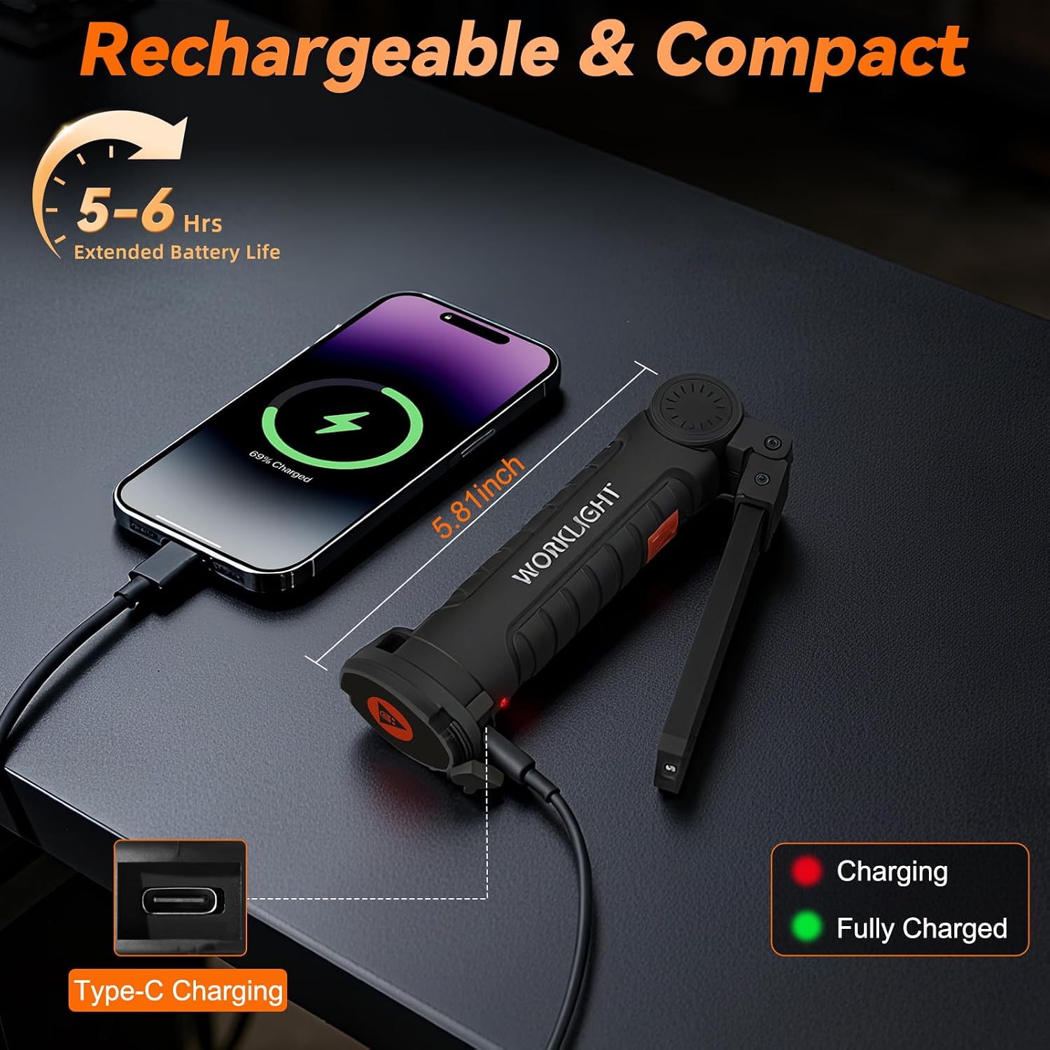 6Pack Magnetic Rechargeable LED Work Light/Flashlight for Mechanics