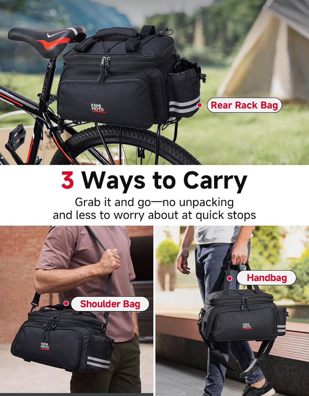 KEMIMOTO Bike Rear Rack Bag eBike Trunk Bag Expandable 20L Bicycle Pannier