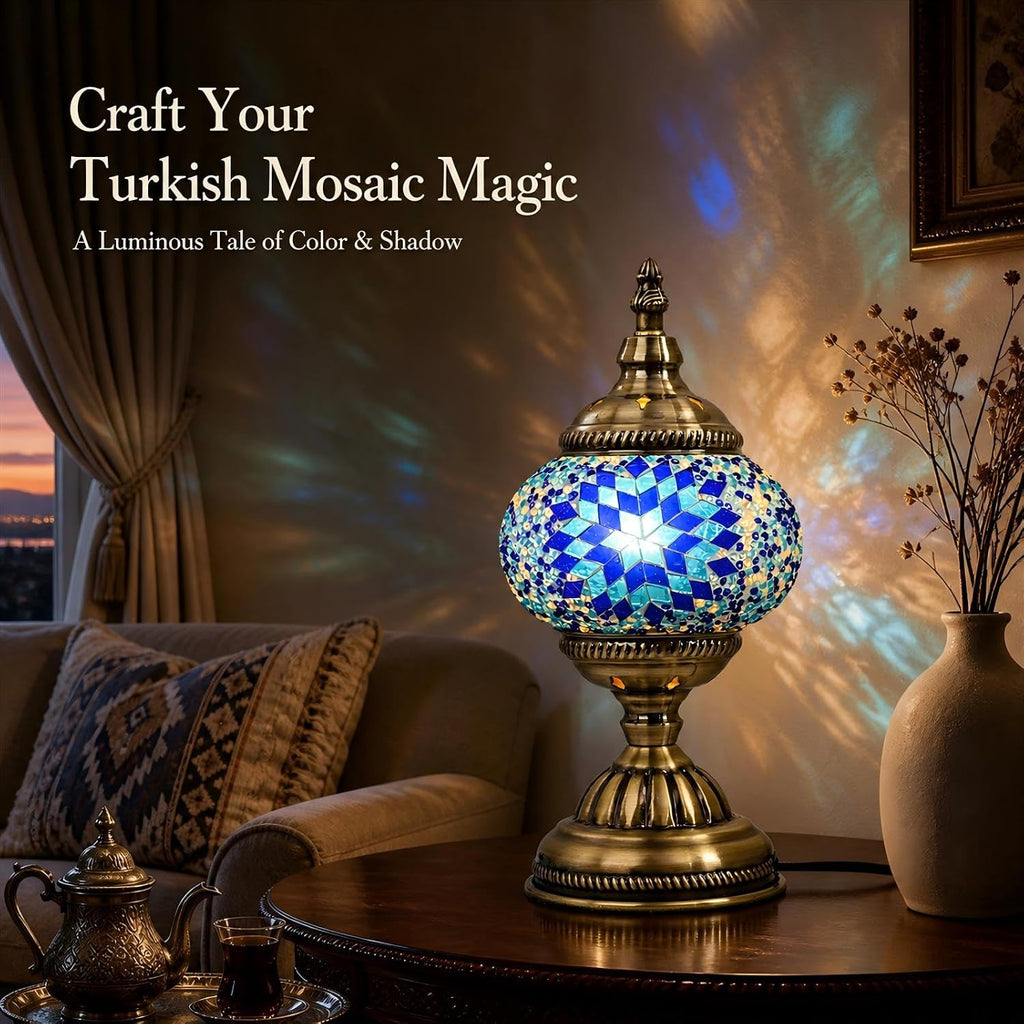 DIY Turkish Mosaic Lamp Kit for Adults & Teens, 5.2" Shade, Blue