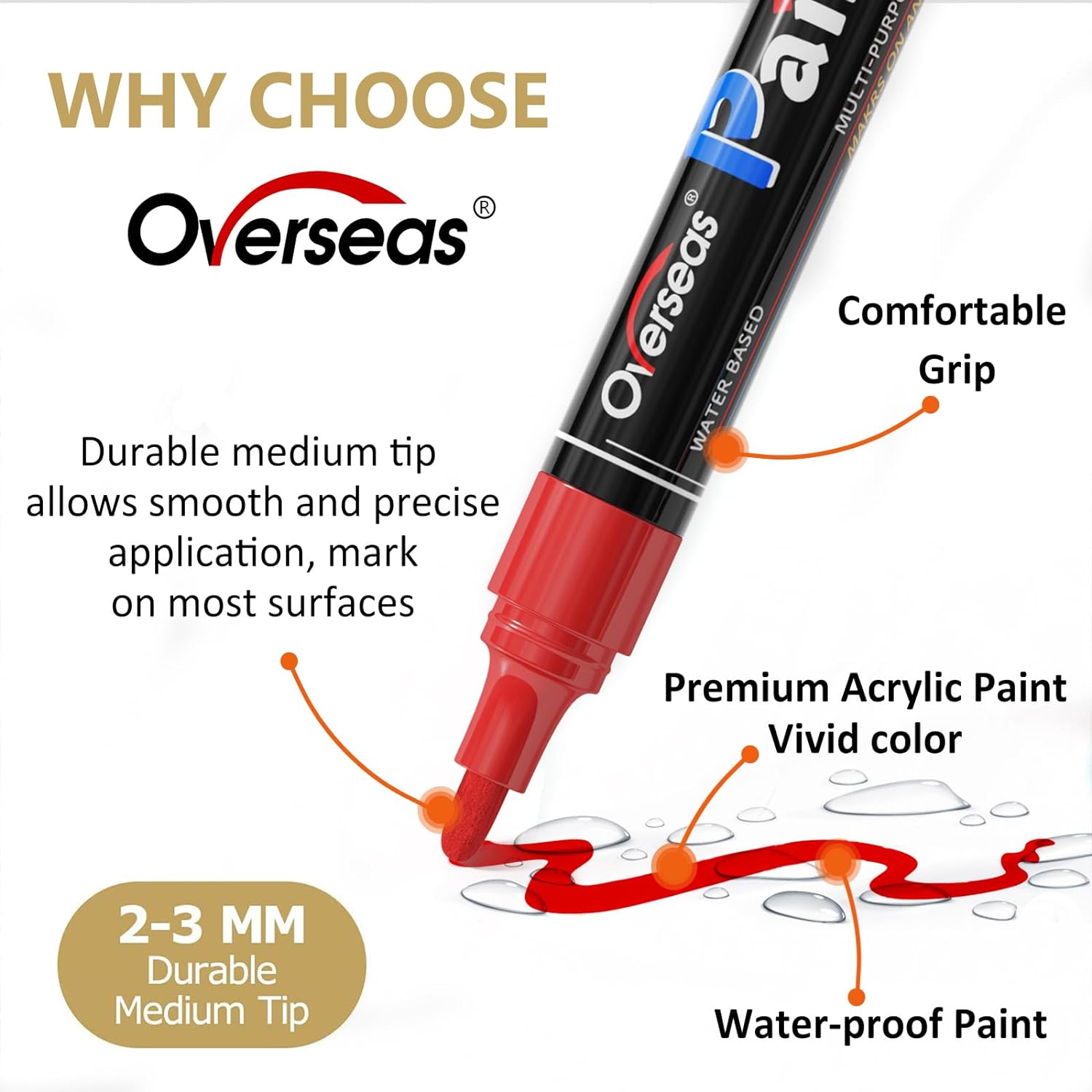Overseas 12 Pack Gold Acrylic Paint Pens Permanent Markers, Medium Tip