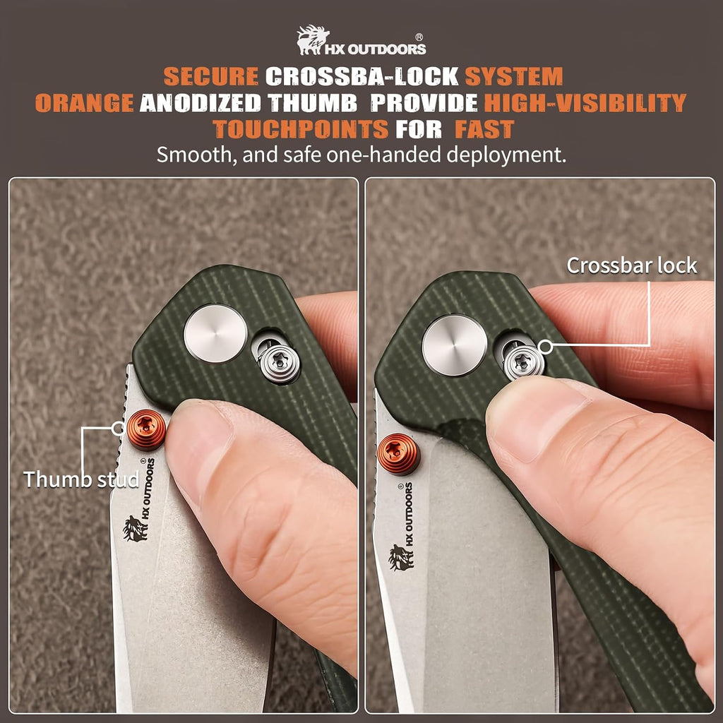 HX OUTDOORS 2.96"" pocket Knife Crossbar Lock Clip 14C28N Blade Micarta Handle