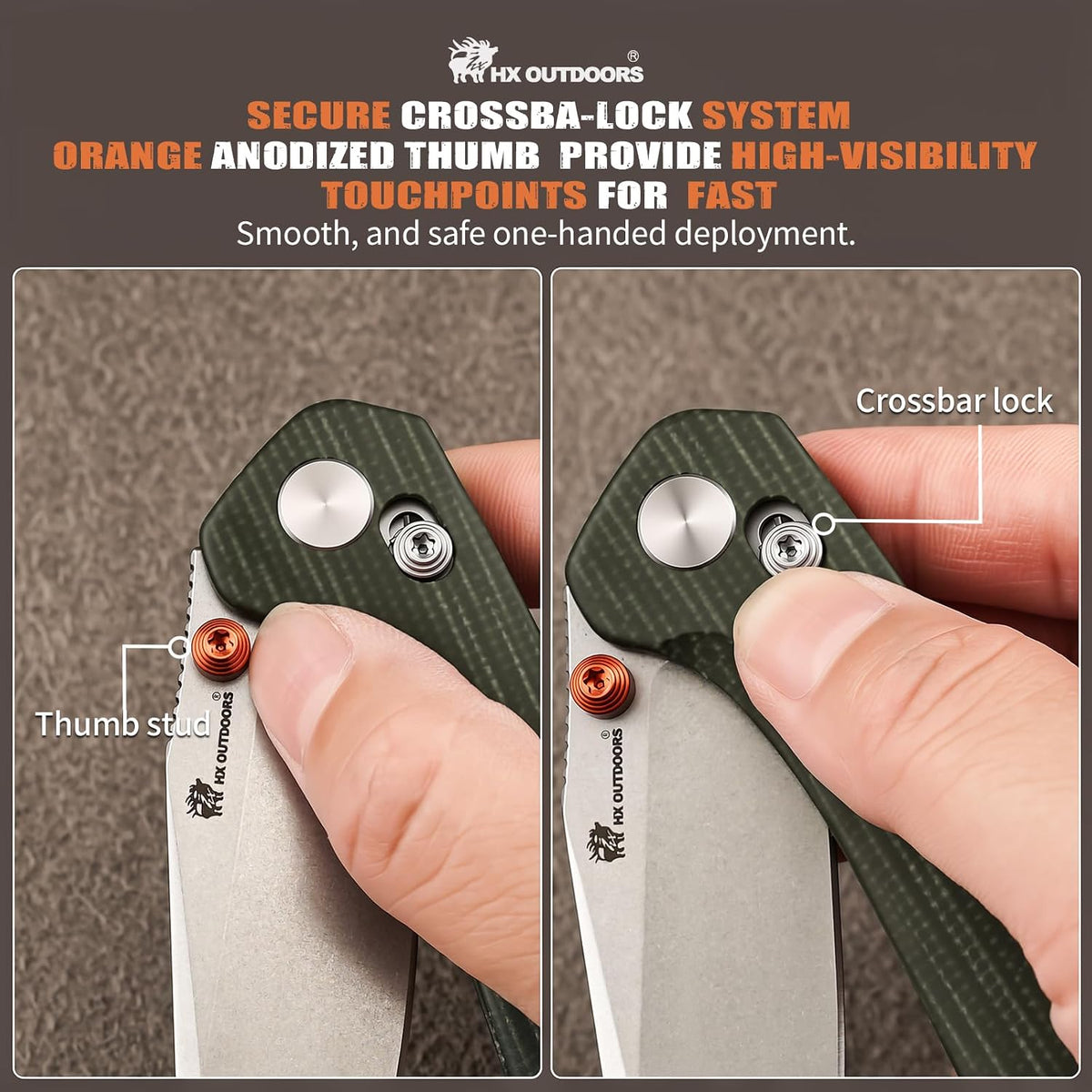 HX OUTDOORS 2.96"" pocket Knife Crossbar Lock Clip 14C28N Blade Micarta Handle