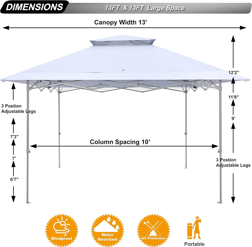 ABCCANOPY 13x13 Instant Pop Up Canopy Tent, Double Vented Top, White