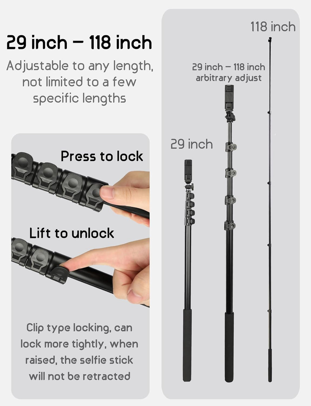 BMZX 118" Long Selfie Stick Tripod for iPhone & Android (29 to 118")