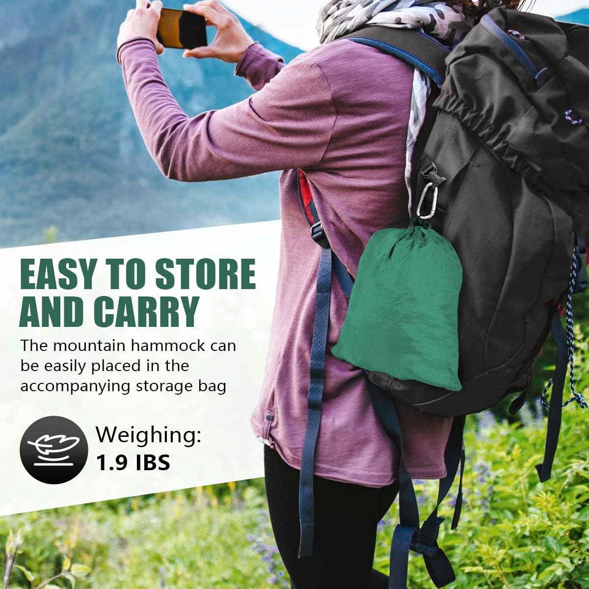 OBTANIM Camping Hammock 500lbs Portable Lightweight Single or Double Hammock with Tree Straps and Carry Bag for Camping Backpacking Hiking Travel Beach Outdoor Indoor (Dark Green)