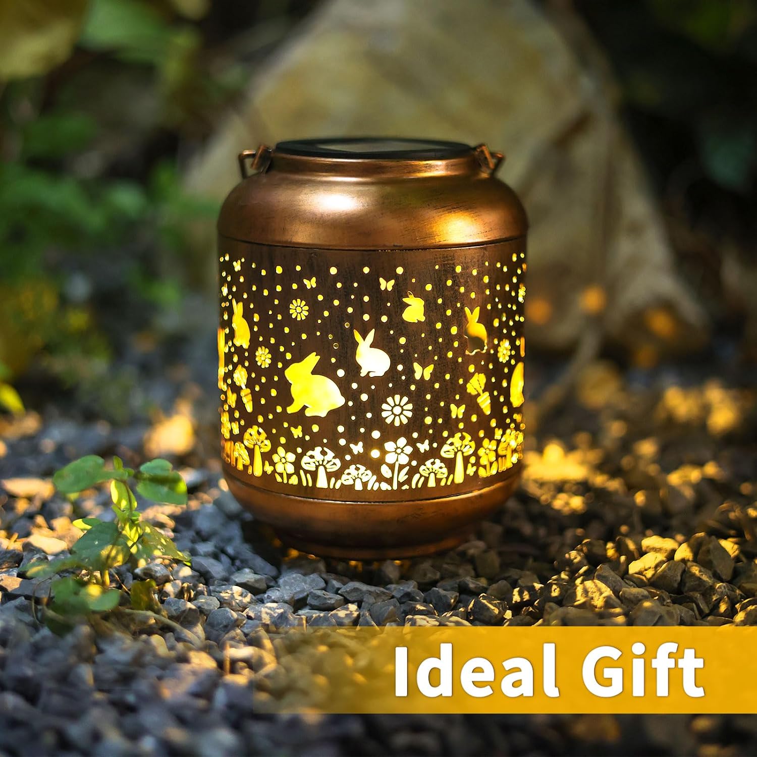 Rabbit Solar Lanterns Outdoor Hanging Waterproof,Garden Decor Solar Lights Gifts for Women Mom Grandma,Metal Outside Decoration Lantern for Yard,Porch,Patio,Landscape,Backyard,Lawn