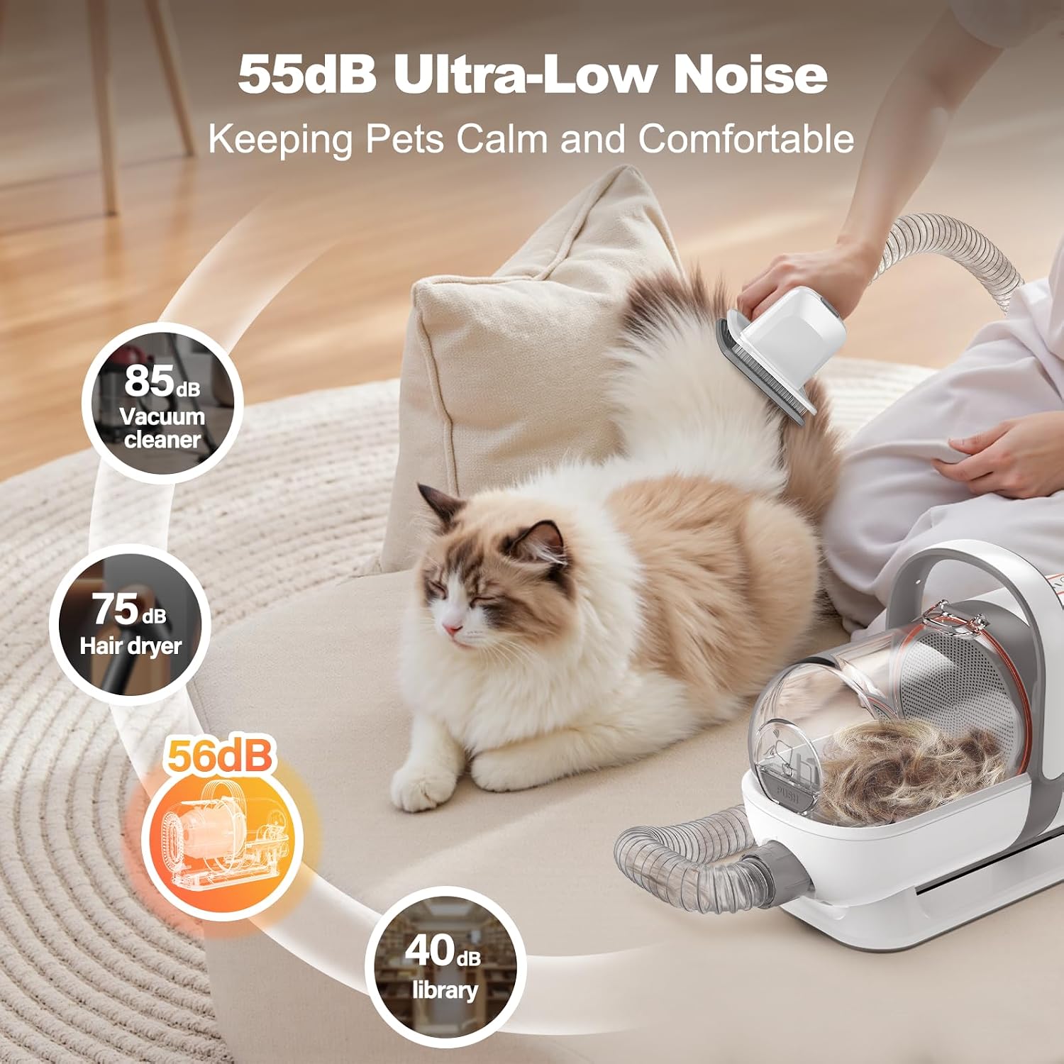 Afloia 6-in-1 Dog Grooming Vacuum Kit, Pet Clipper & Nail Grinder, White