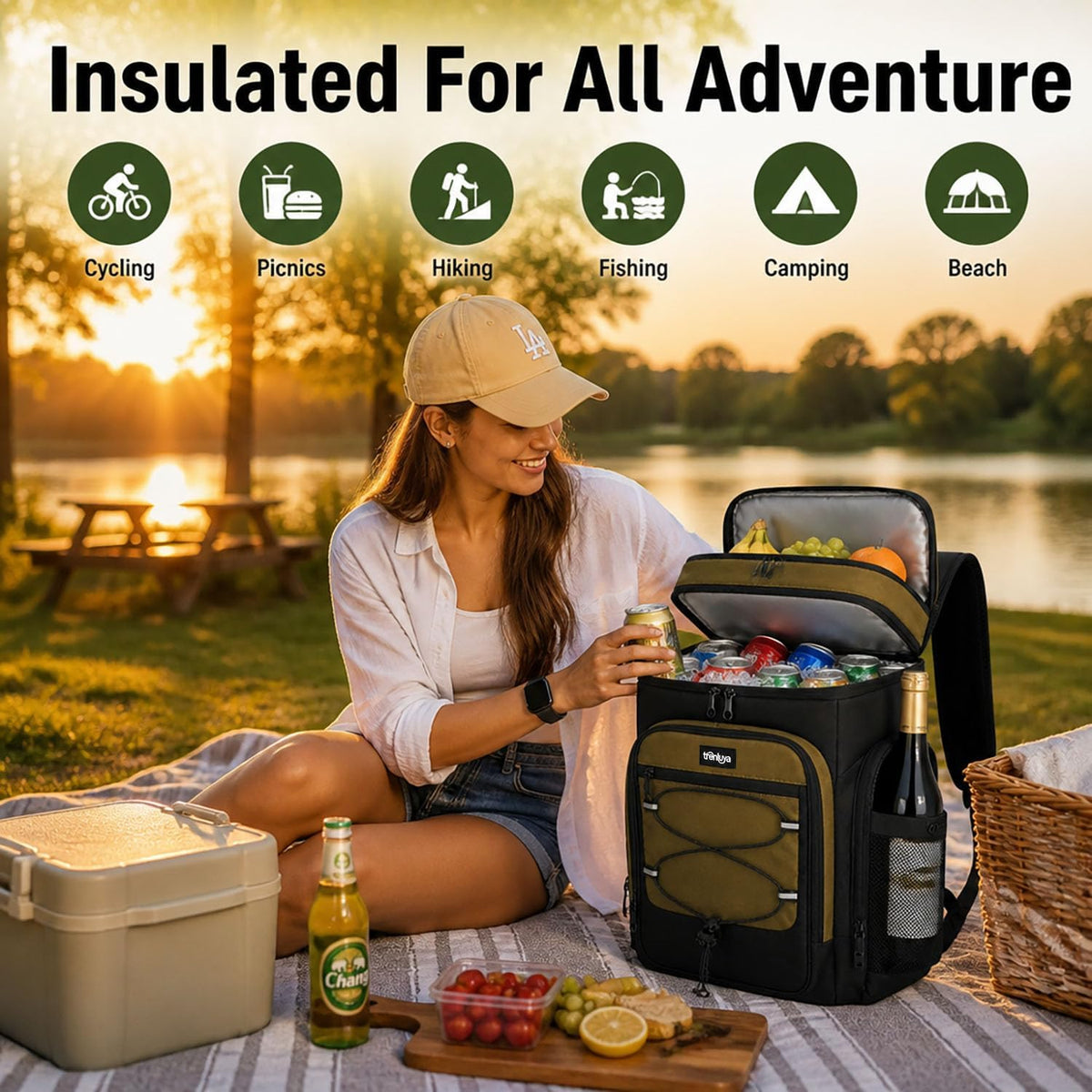 Cooler Backpack Insulated Leakproof, 52 Cans Soft Lunch Ice Bag