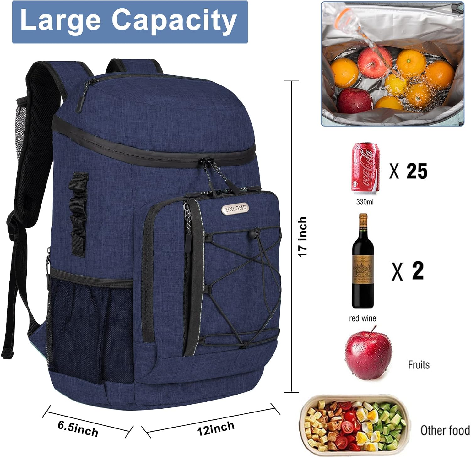 HXLGMD Backpack Coolers Insulated Leak Proof 30 Cans, Soft Sided Insulated Cooler Bags Ice Chest Backpack for Beach Travel Camping, with Reusable Ice Packs