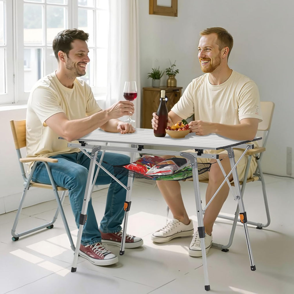 VEVOR Folding Camping Table, Portable Roll Up Side Tables, Lightweight Aluminum Beach Table for Outdoor BBQ Tailgating Picnic, Travel (35 inch-Silver)