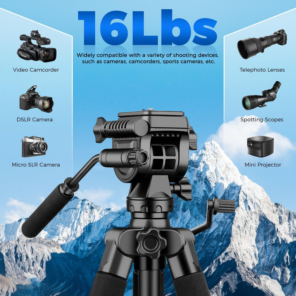 VICTIV 75” Camera Tripod, Tripod for Video Camera with Carry Bag, Black