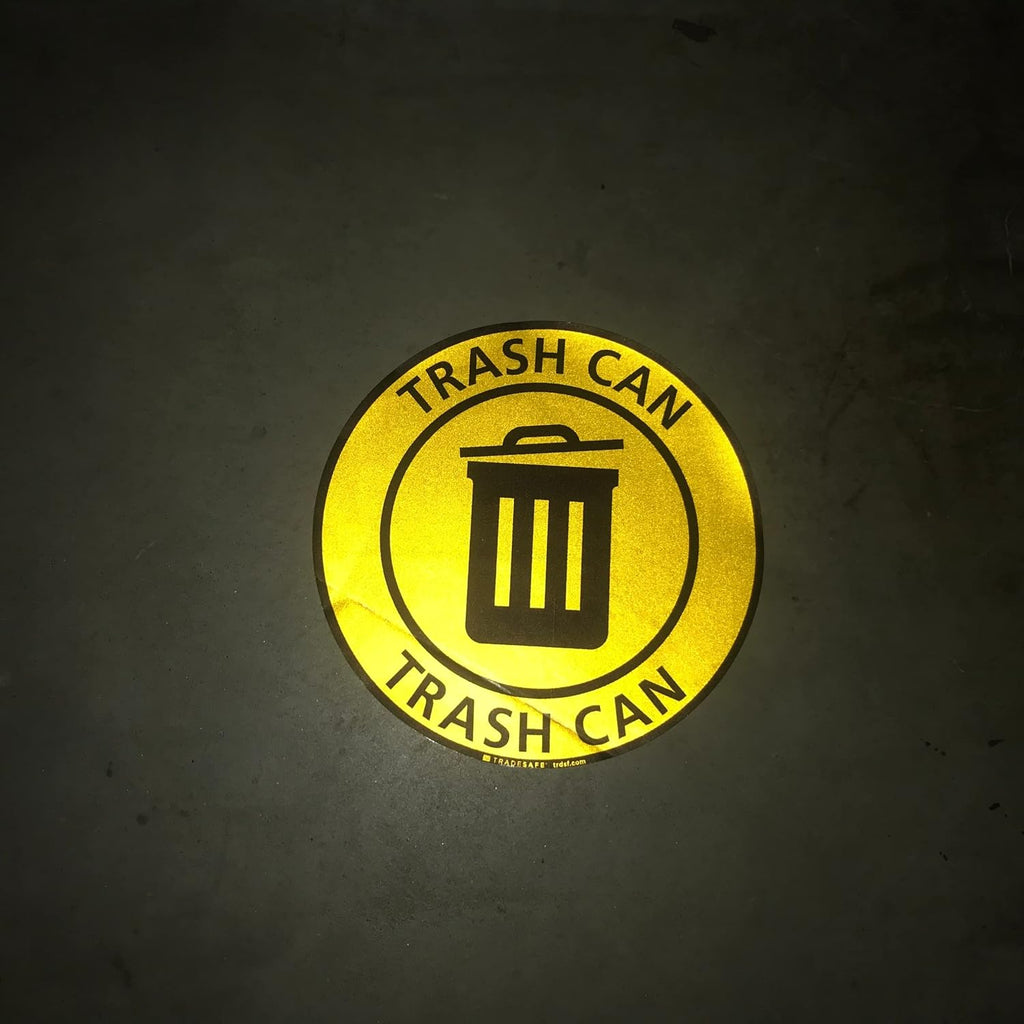 TRADESAFE Trash Can Anti-Slip Floor Sticker - Trash Can Decal Caution Sign, Peel and Stick Adhesive Vinyl Sign, ANSI-Compliant, 17” Diameter Round Sticker Yellow, Black