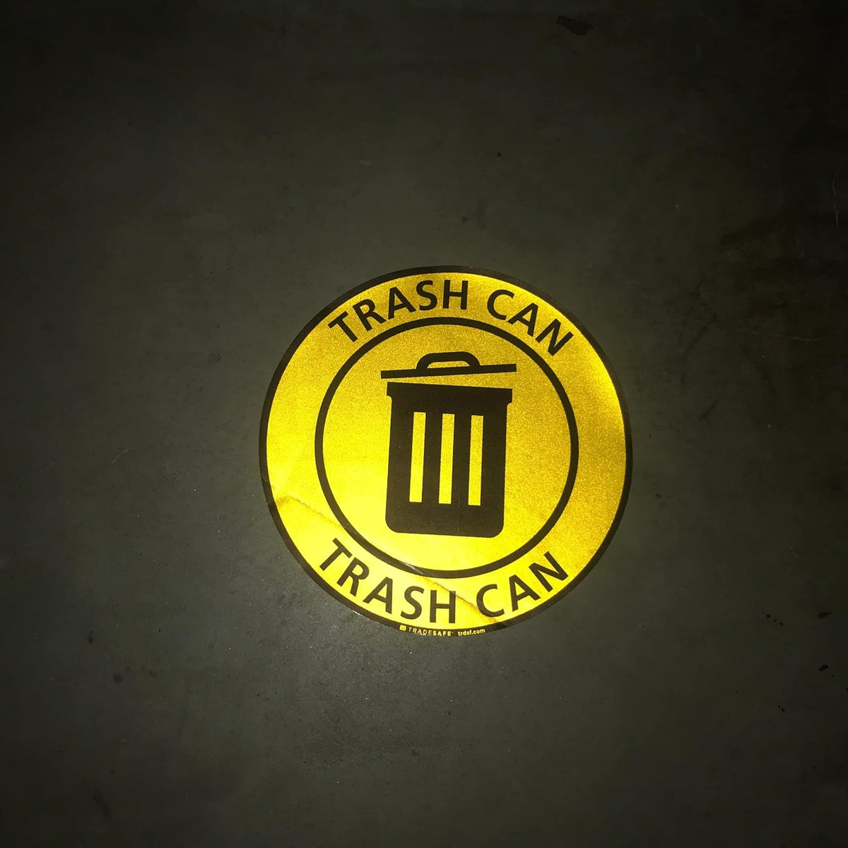 TRADESAFE Trash Can Anti-Slip Floor Sticker - Trash Can Decal Caution Sign, Peel and Stick Adhesive Vinyl Sign, ANSI-Compliant, 17” Diameter Round Sticker Yellow, Black