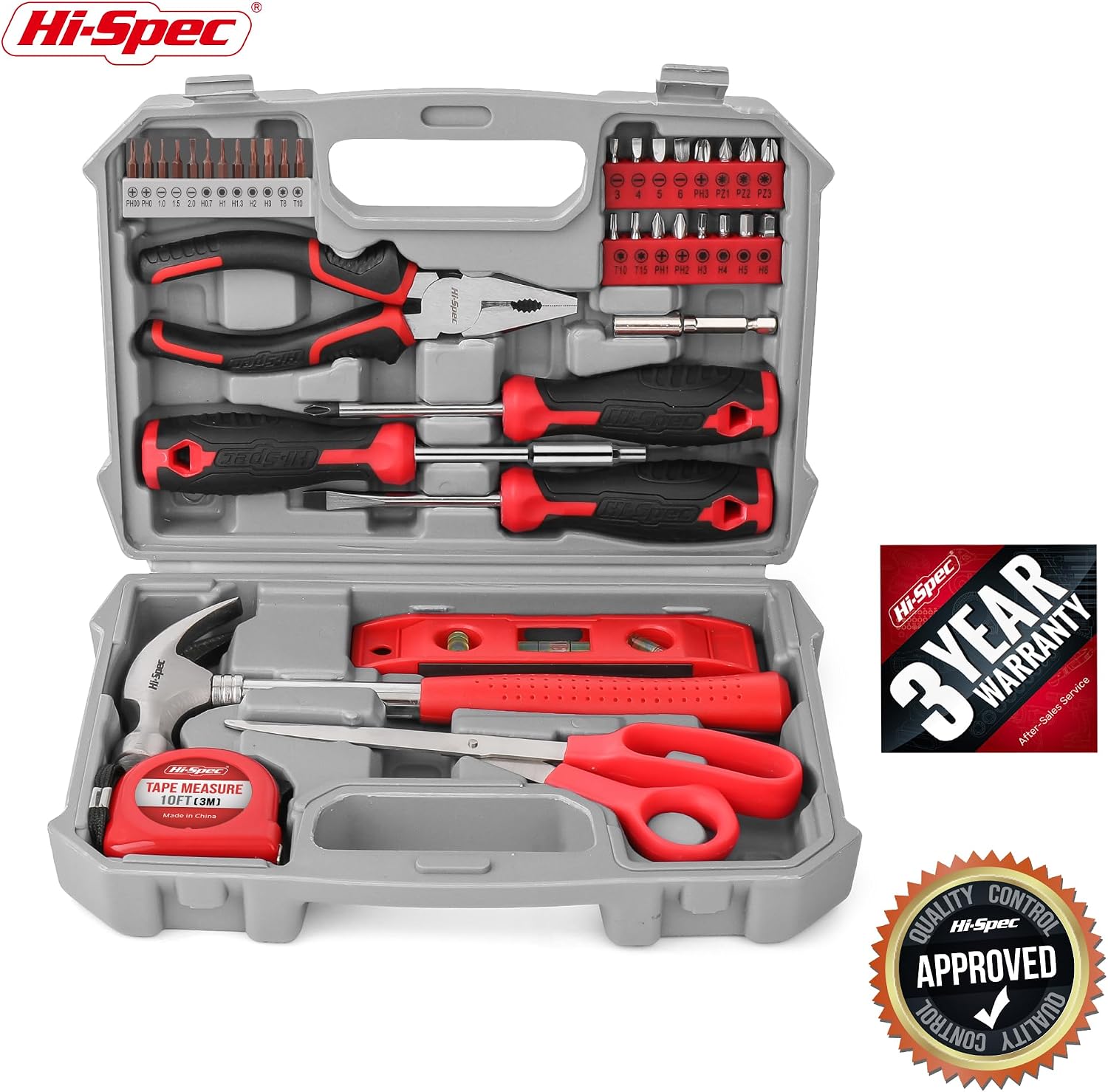 Hi-Spec Household Starter Tool Kit with Compact Carry Toolbox, Red