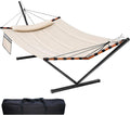 TegerDeger 12FT 2 Person Hammock with Stand V-Shape Spreader Bar -Beige