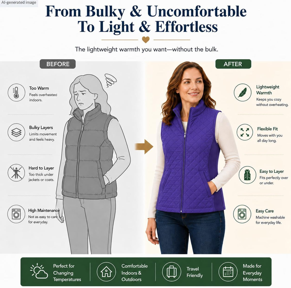 Bienzoe Womens Lightweight Quilted Vest: Warm Daily Layer