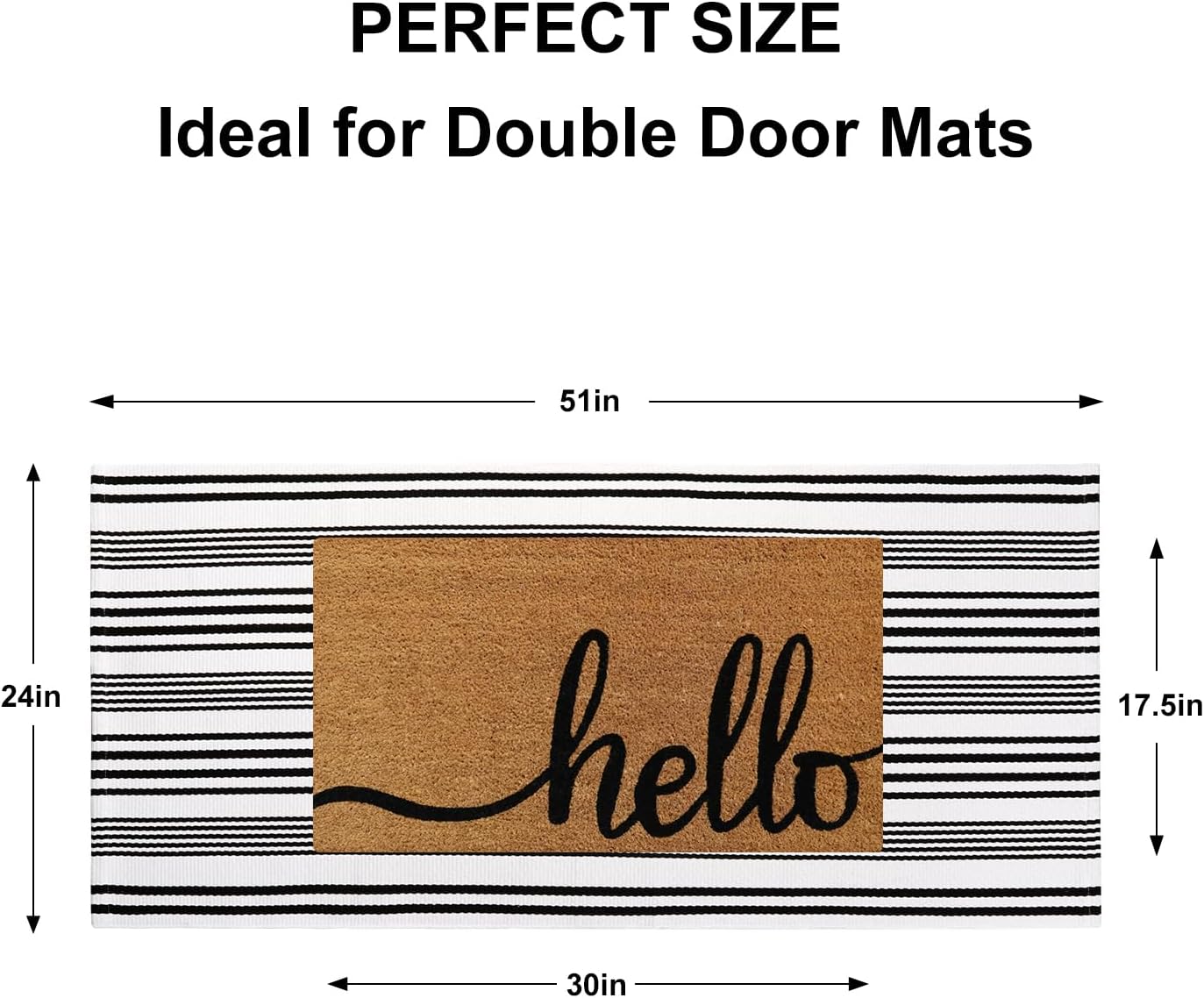 Fall Front Door Mat 2'x4.3', Cotton Washable Striped Outdoor Rug