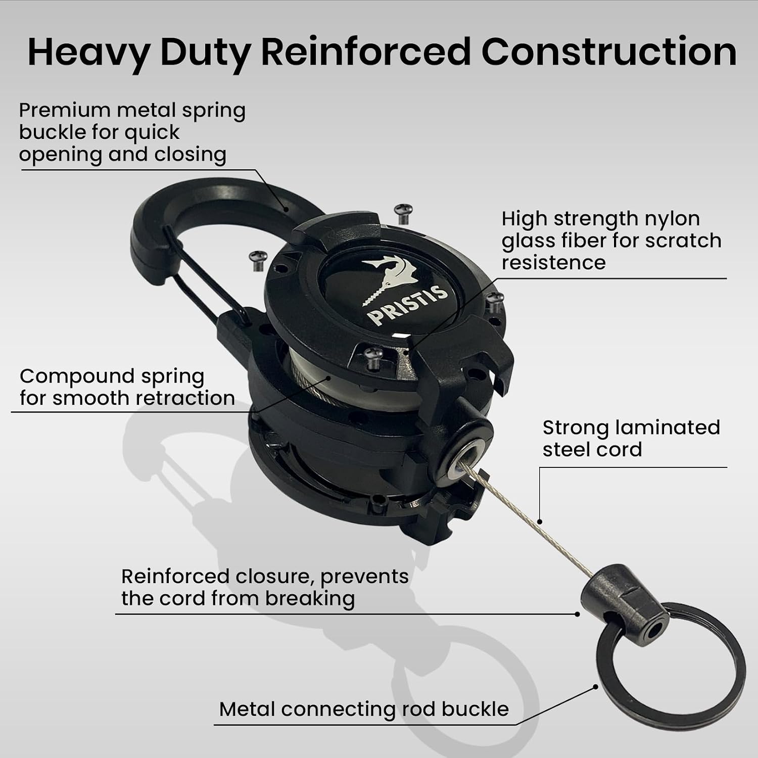 Pristis Heavy Duty Zinger Retractors, Saltwater Resistant 28" Clip