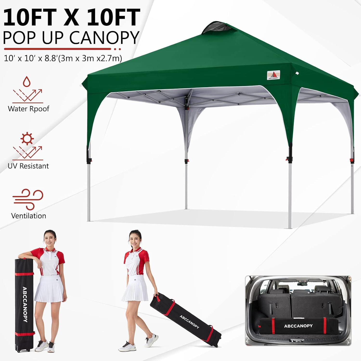 ABCCANOPY 10x10 Pop up Canopy Tent Instant Outdoor Shelter, Forest Green