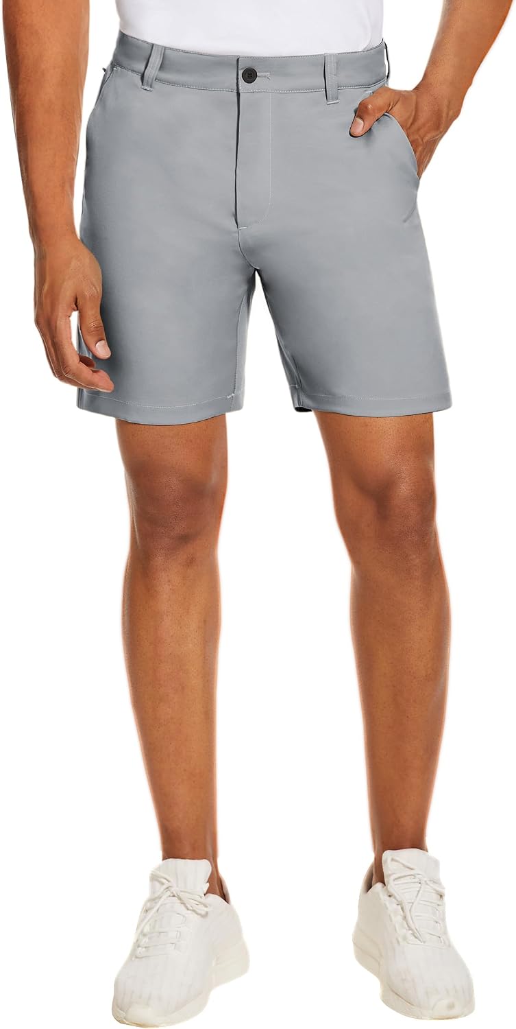 PULI Men's Golf Dress Shorts Flat Front Hybrid 7 Inch with 5 Pockets