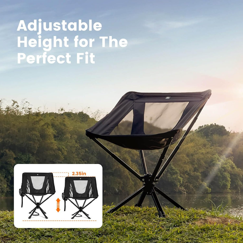 TCEK Portable Camping Chair - SwivelCore 180 Swivel & Auto-Return, Small Compact Lightweight Folding Chairs for Adults, Outdoor Backpack Chair for Adventures, Setup in Seconds, Support 300 LBS