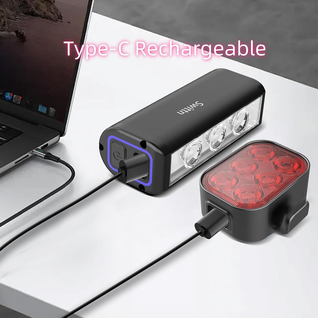 1500 Lumen Super Bright Bike Lights,Runtime 10+ Hours,USB-C Rechargeable Bike Lights Front and Back,4+5 Light Modes,IPX5 Waterproof