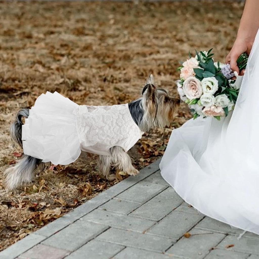 ASENKU Dog Dress, Dog Wedding Dress with Bows, Veil Attachment, White XL