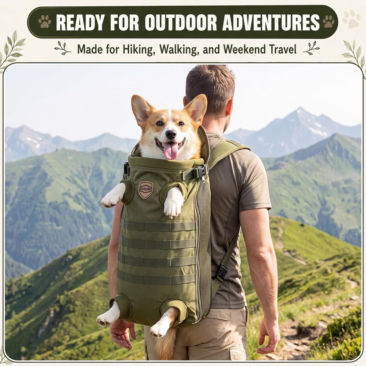 Dog Carrier Tactical Backpack for Medium Large 26-40lbs, Green
