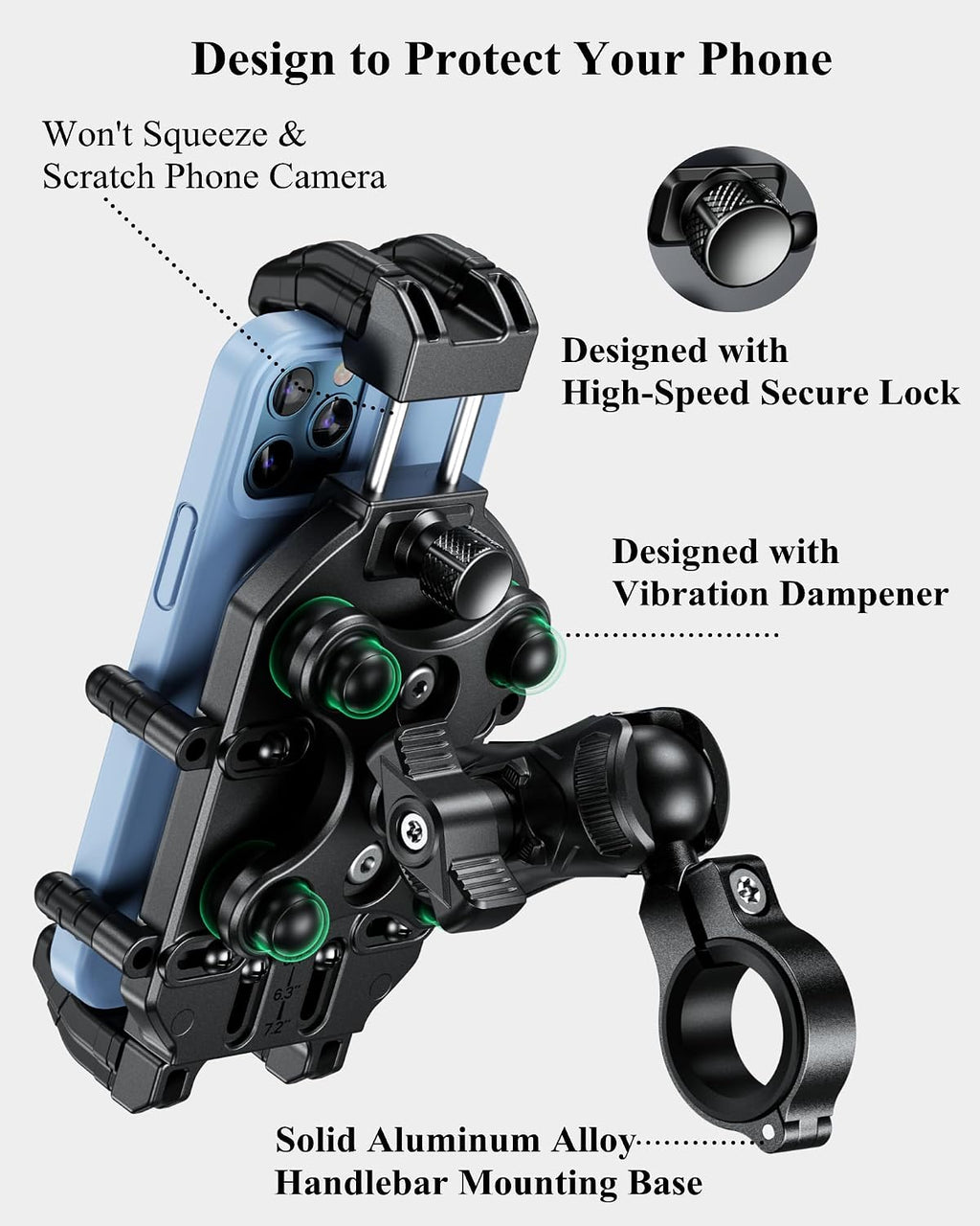 BRCOVAN Anti-Theft Motorcycle Phone Mount Holder with Vibration Dampener