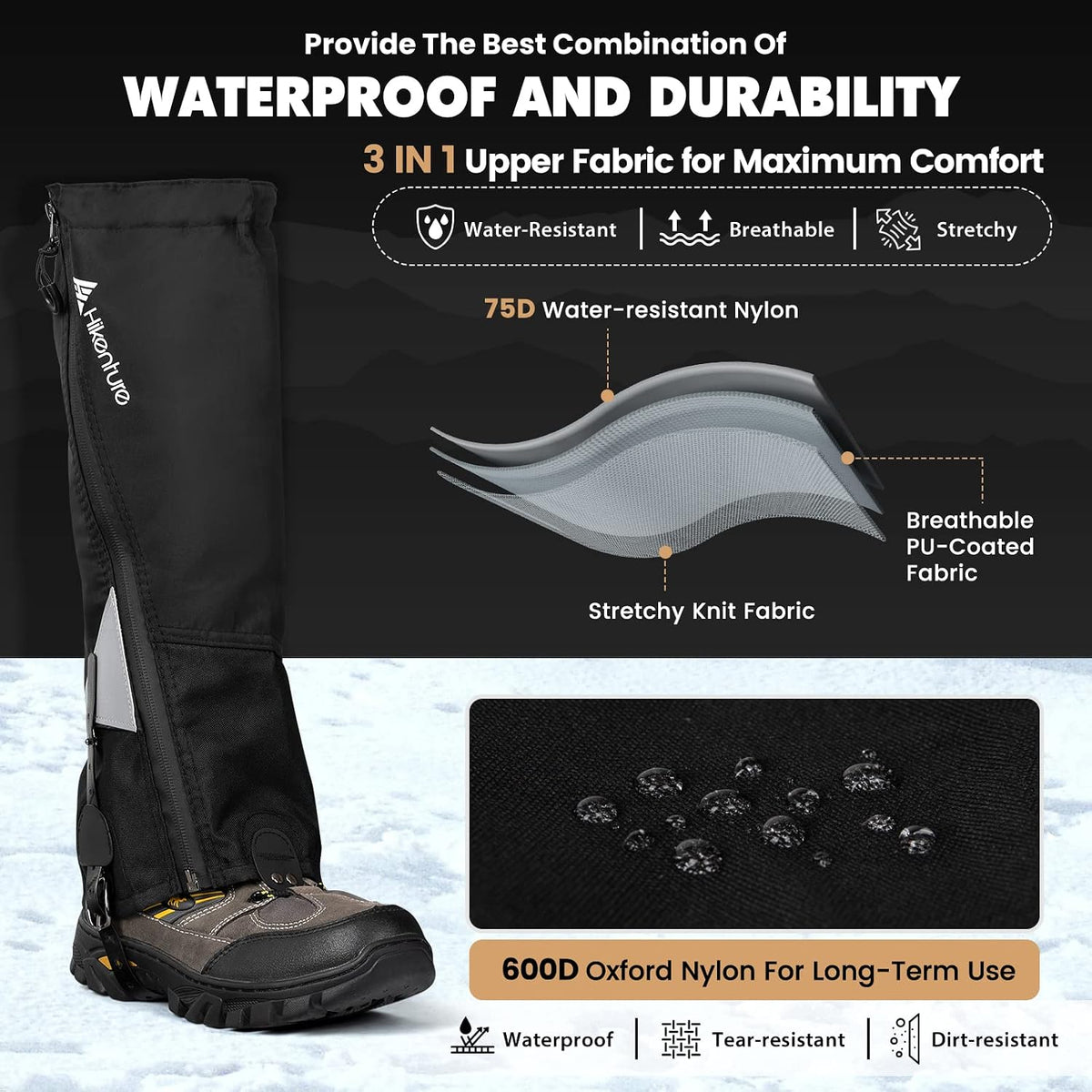 Hikenture Hiking Gaiters with Upgraded Zipper, Gators for Hiking Boots