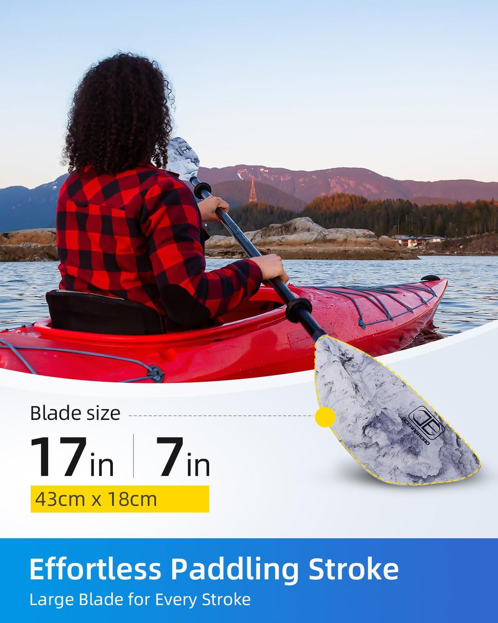 OCEANBROAD Kayak Paddle 86in/218cm, 90.5in/230cm Alloy Shaft 2-Piece Floatable Kayak Oar for Kayaking Canoeing Boating