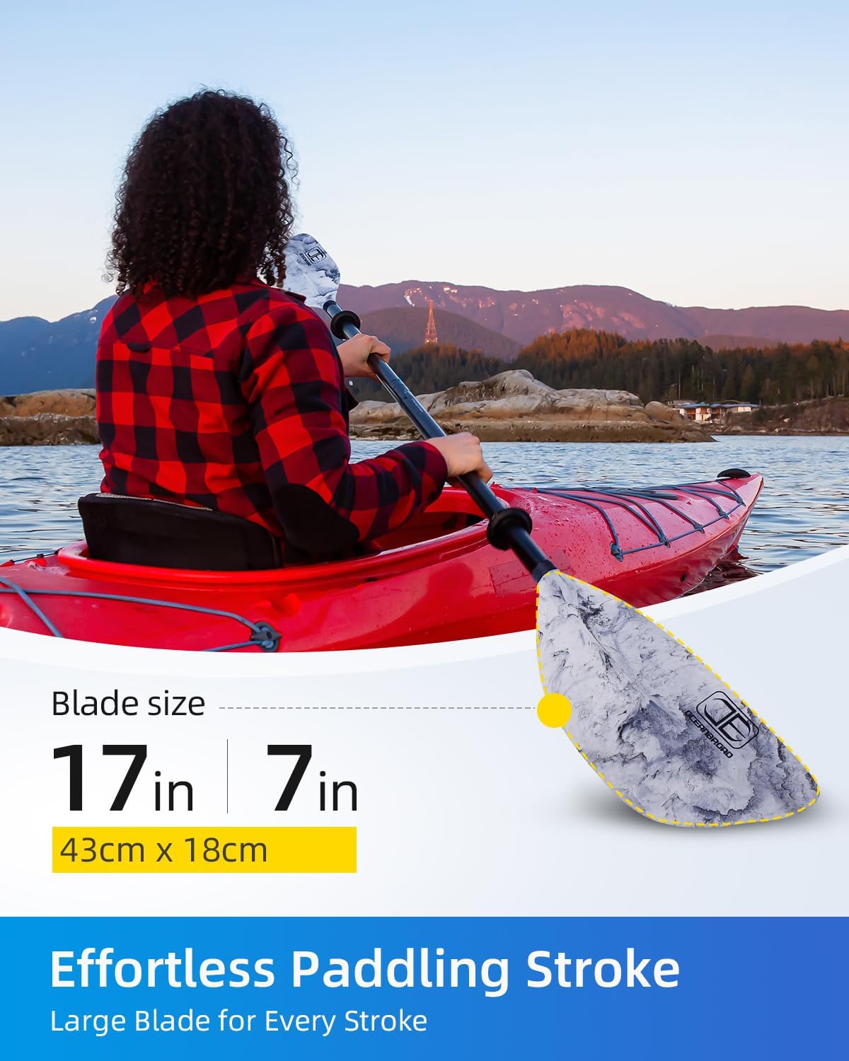 OCEANBROAD Kayak Paddle 86in/218cm, 90.5in/230cm Alloy Shaft 2-Piece Floatable Kayak Oar for Kayaking Canoeing Boating