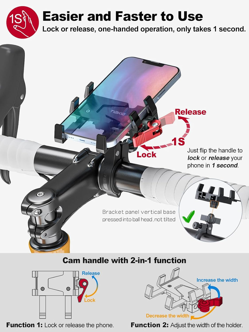 Tiakia Bike Phone Mount Holder, 360° Rotation for 4.5-7 Inch Handlebar