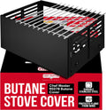 Chef Master Butane Stove Cover - Universal Fit for Any Standard Size - Premium Black Steel Collapsible Camp Wind Guard - Camping Windscreen & Grill Wind Blocker Panel - Outdoor Cooking Accessory 90278