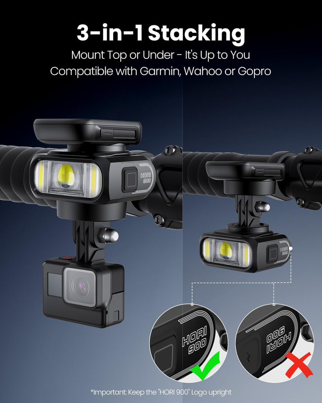 Magicshine Hori 900 Compatible with Garmin/Wahoo Bike Computer Dual Mounted Bike Light 900 Lumens Super Bright Independent DRL Fast USB-C Charging IPX6 Waterproof Rating Bicycle Headlight
