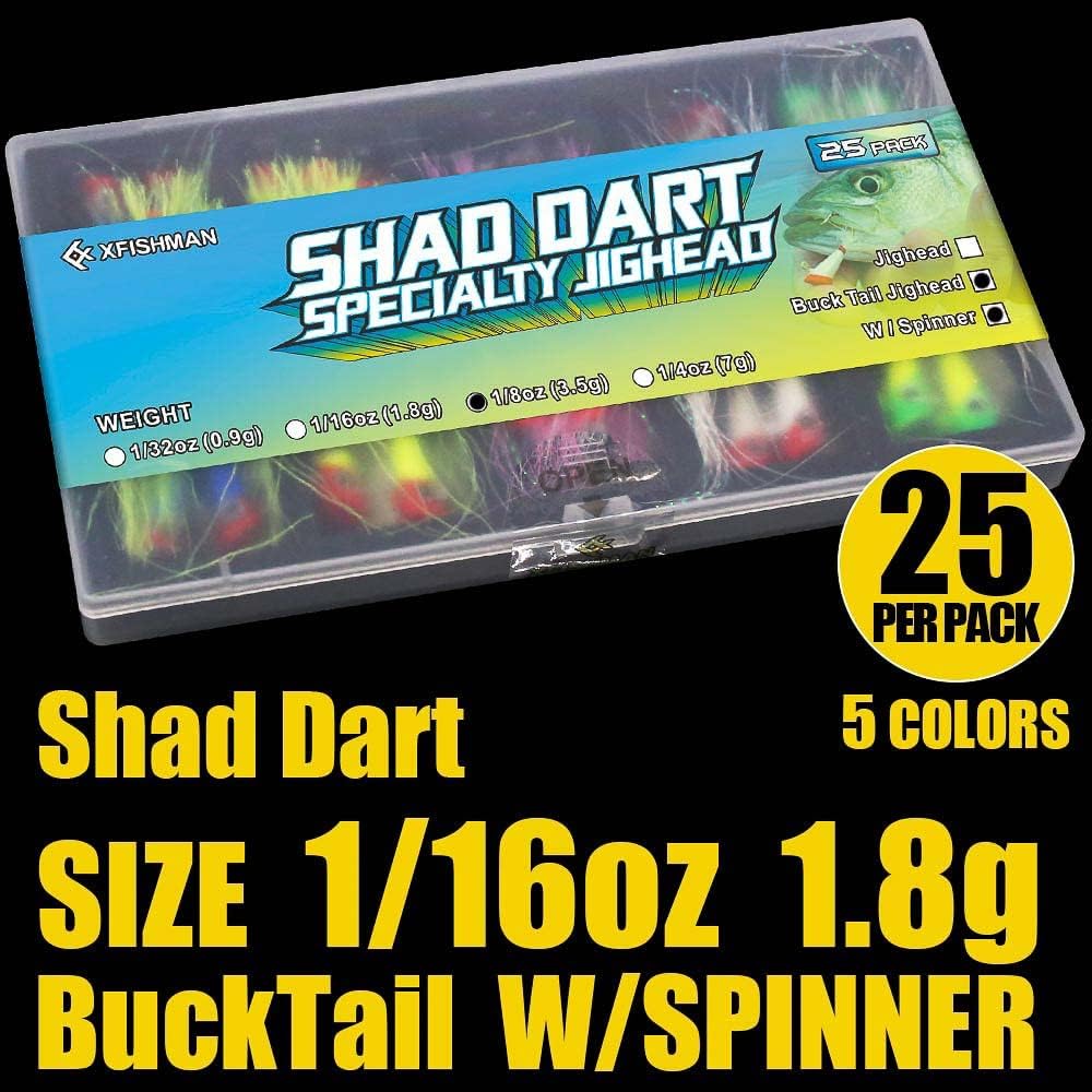 Shad Darts Fishing Lures Dart Head Jig Underspin Bucktail Hair Jigs Head for American Shad Bass Walleye Crappie Panfish 1/16oz 1/8oz 1/32oz 1/4oz 25 Pack