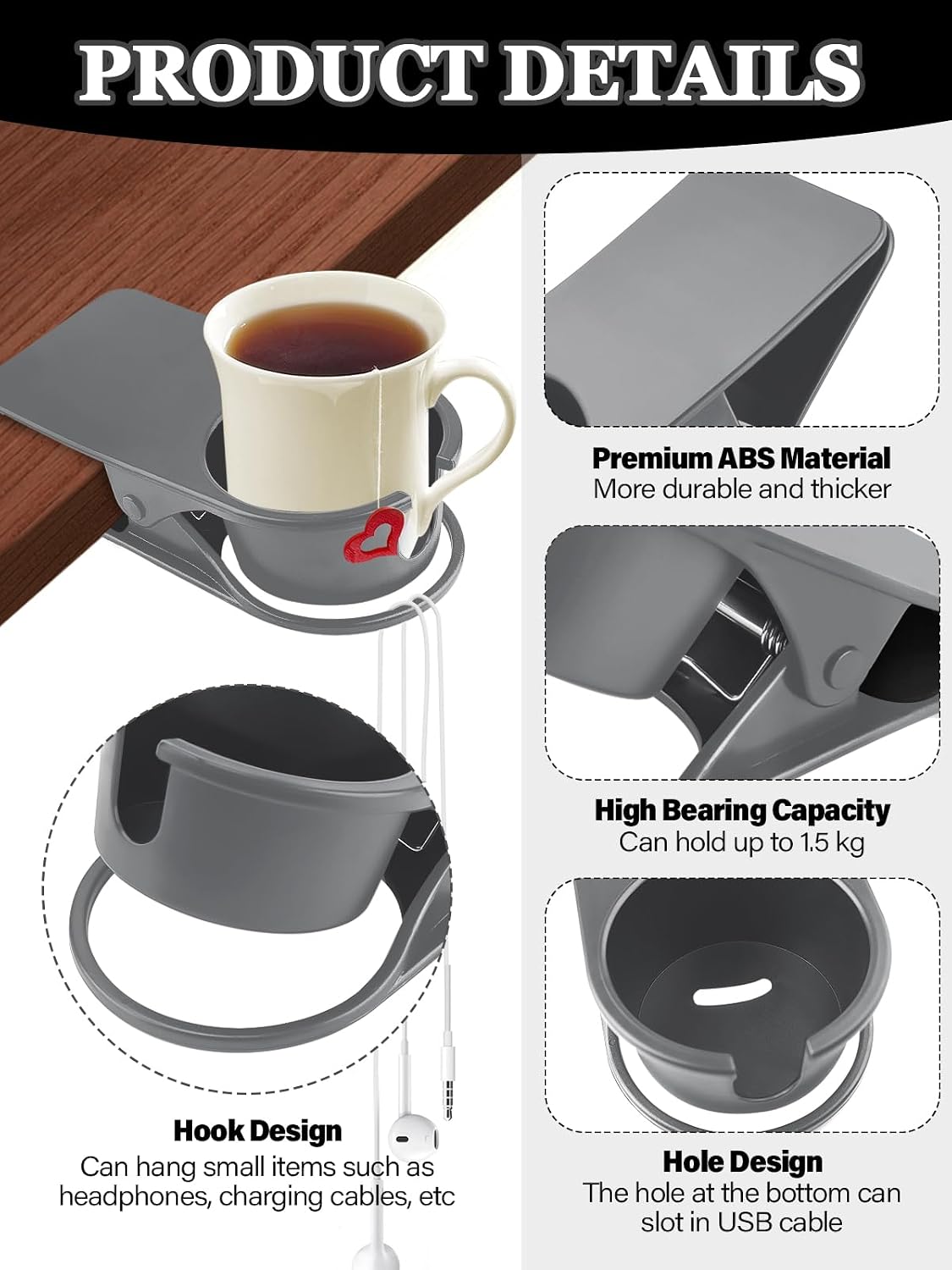 2PCS Clip on Drink Holder for Beach Chair, Desk Cup Holder with Groove