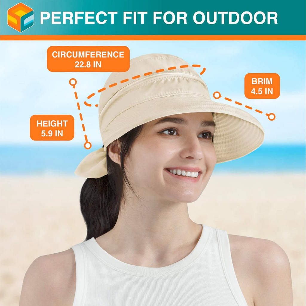 SUN CUBE Womens Sun Hat UV Protection Wide Brim Zip-Off Golf Visor
