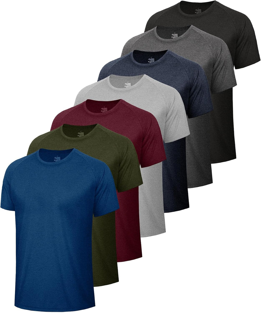 BOOJO 5 Pack Workout Shirts for Men-Quick Dry Black Gym Moisture Wicking Short Sleeve T-Shirts for Running Athletic Casual