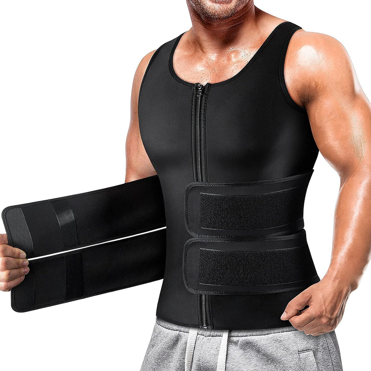 Cimkiz Men's Waist Trainer Sauna Suit Shirt, Gym & Exercise Compression Vest, Sweat-Boosting Workout Top