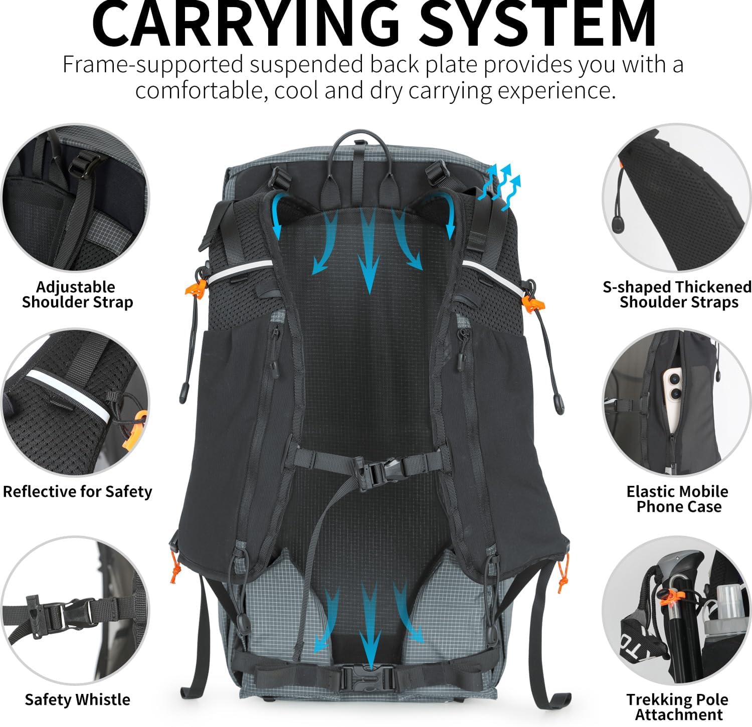 IX INOXTO Hiking Backpack for Men and Women, 30L Waterproof Camping Backpack with 3L Water Bladder and Rain Cover, Lightweight Outdoor Sport Travel Daypack Rucksack for Climbing Cycling (Dark gray)