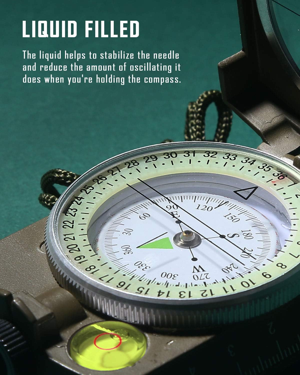 Eyeskey Multifunctional Tactical Survival Military Compass with Lanyard & Pouch | Waterproof & Impact Resistant | Lensatic Sighting Compass for Hiking
