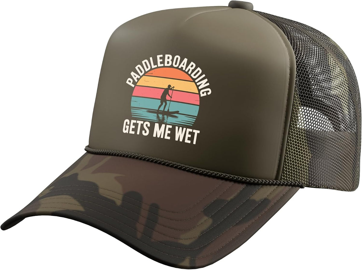 Paddleboard Art for Men Women Paddleboarding Paddle Board Trucker Hat with Adjustable Mesh Back